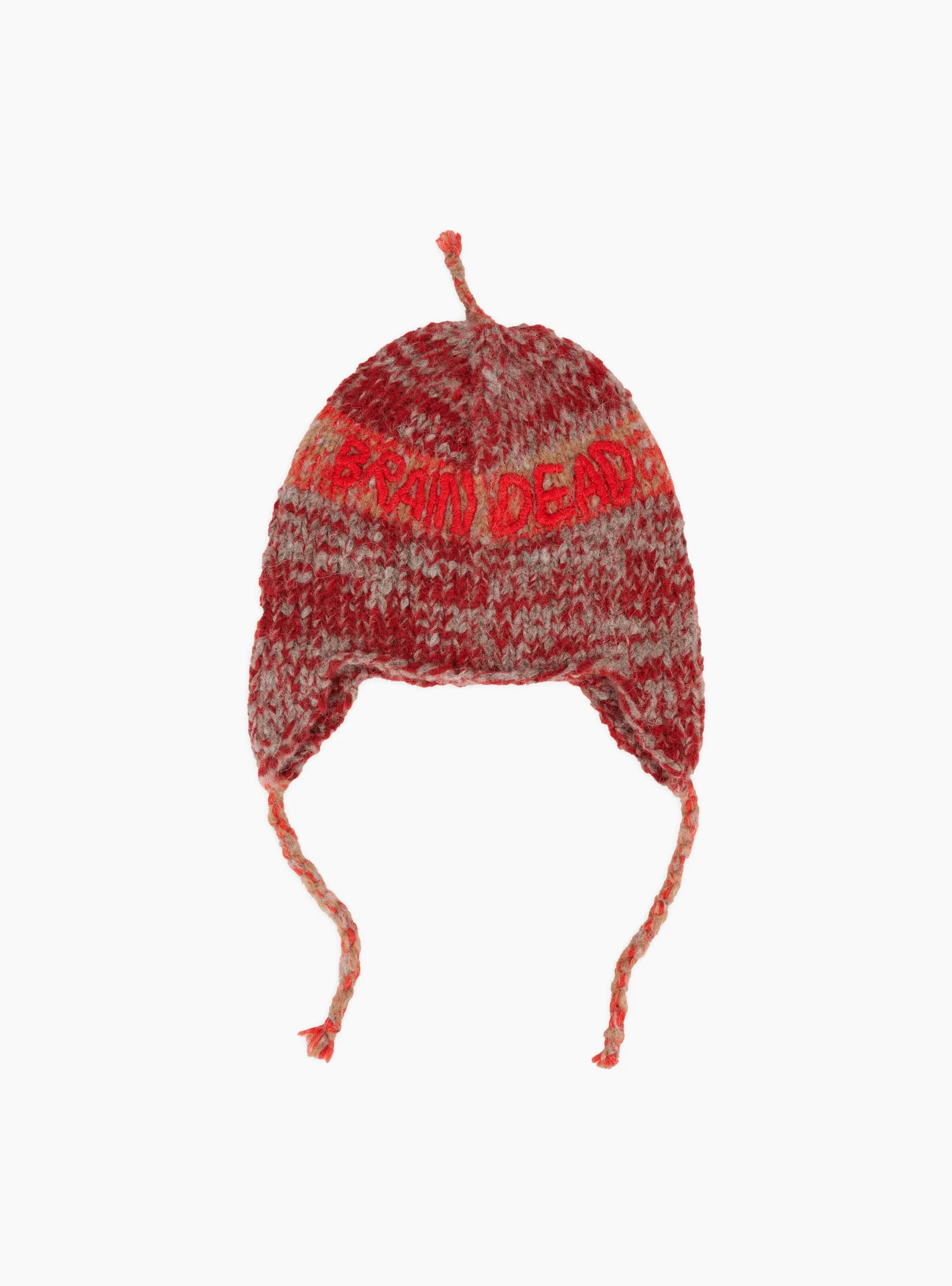 Alpaca Knit Ear Flap Beanie Red Multi