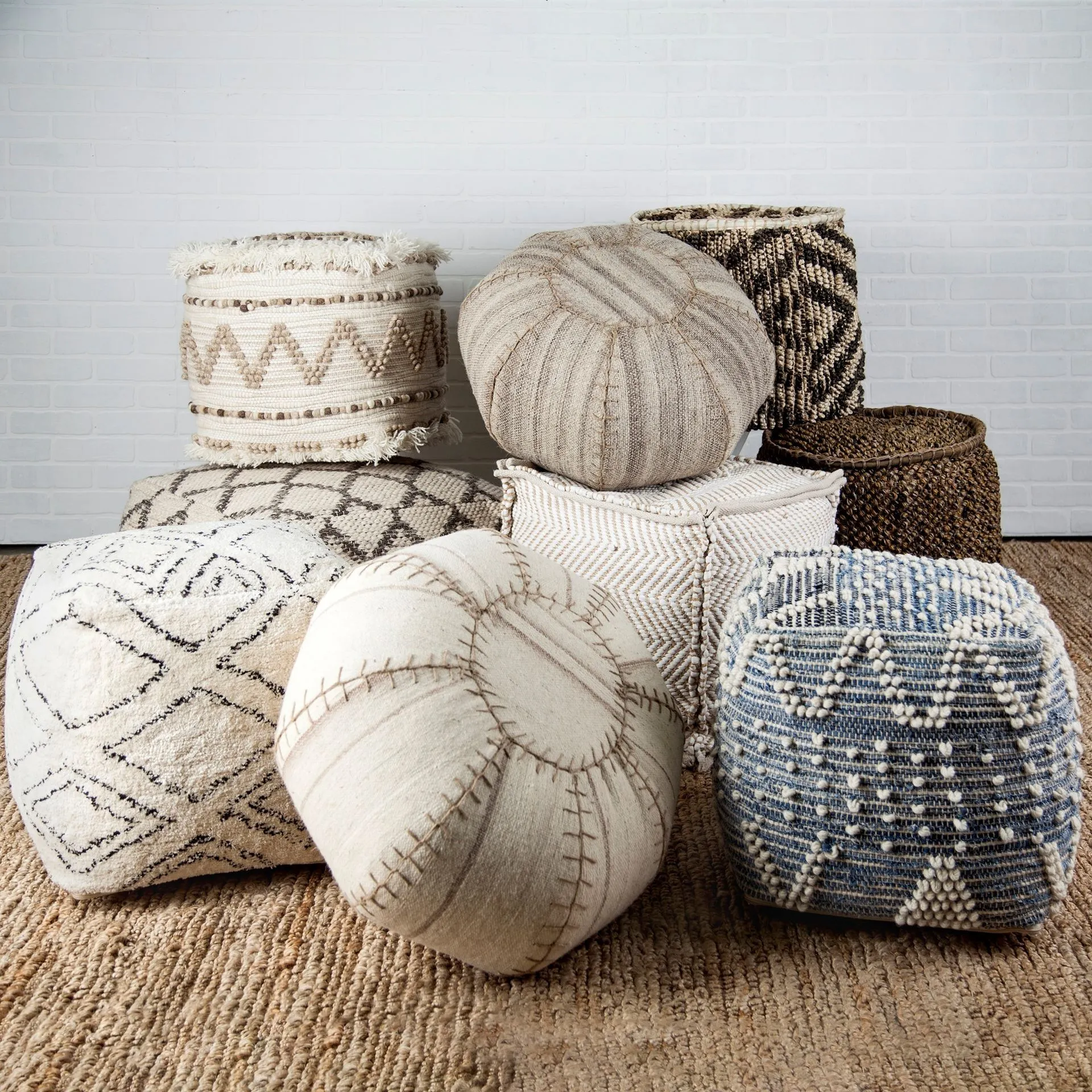 Alès | Beige Square Pouf Ottoman