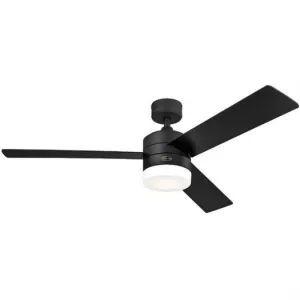 Alta Vista 52-Inch Three-Blade Indoor Ceiling Fan, Matte Black Finish with Dimmable LED Light Fixture, Remote Control Included