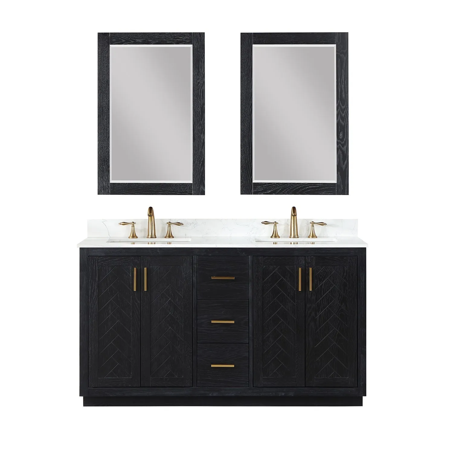 Altair Designs Gazsi 60" Double Bathroom Vanity Set with Grain White Composite Stone Countertop - 543060-BN-GW-NM