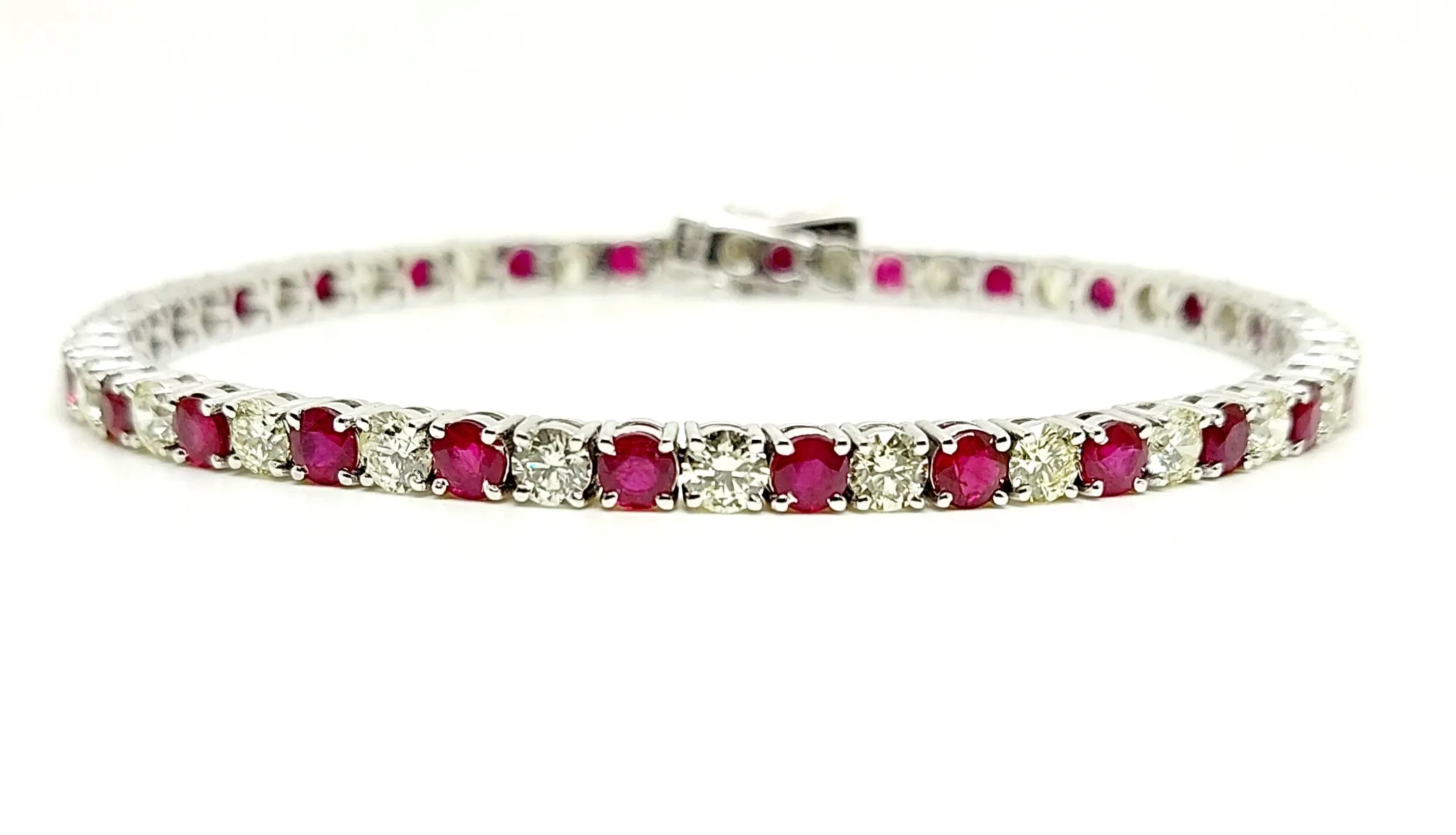 Alternating Size Ruby and Diamond Bracelet in 14k White Gold