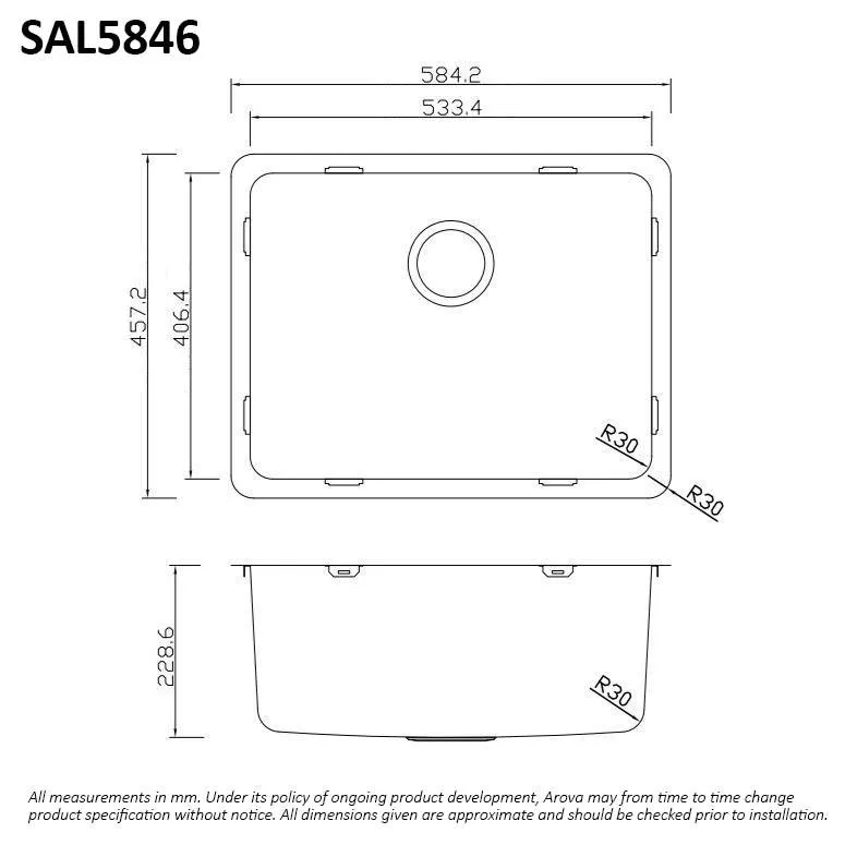 Alto 580mm Kitchen Laundry Sink 50L Top / Undermount