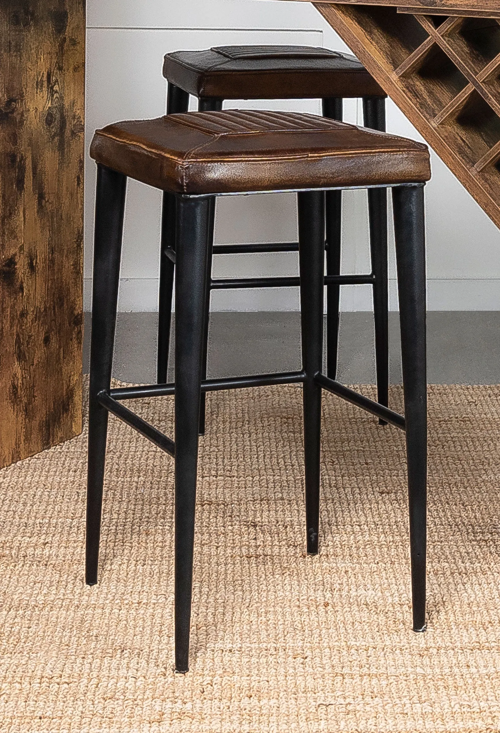 Alvaro Leather Upholstered Backless Bar Stool Antique Brown and Black (Set of 2)