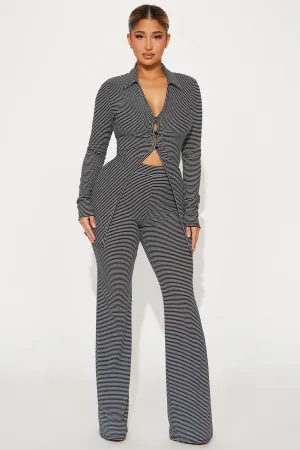 Always A Flirt Striped Pant Set - Black/White