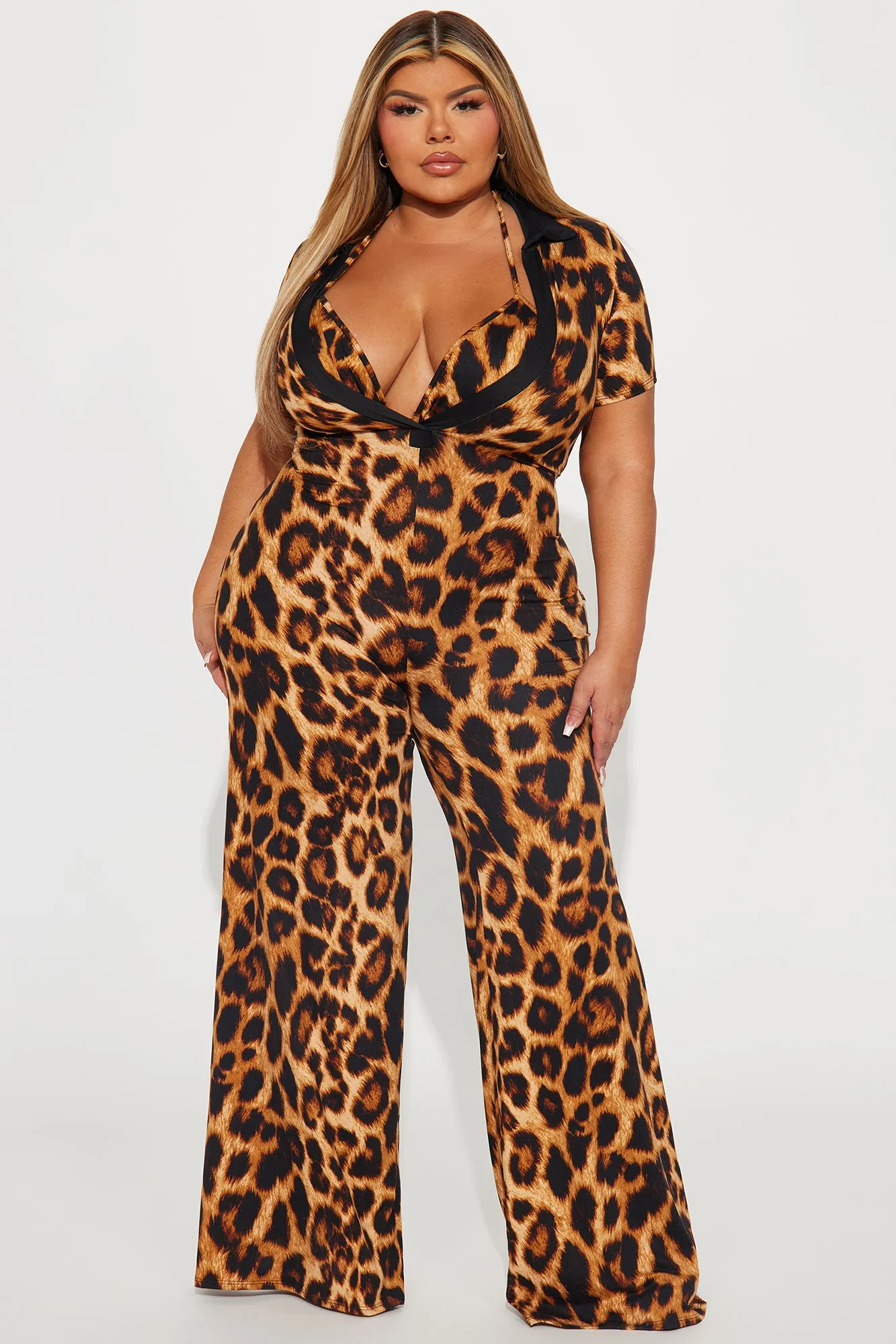 Always Catty Jumpsuit Set - Brown/combo