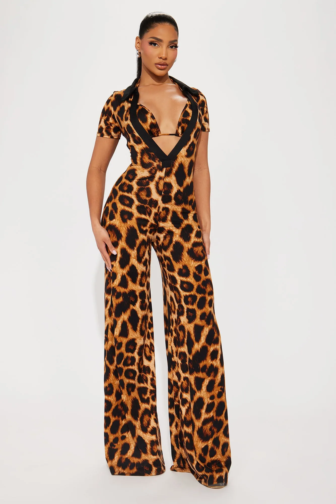 Always Catty Jumpsuit Set - Brown/combo