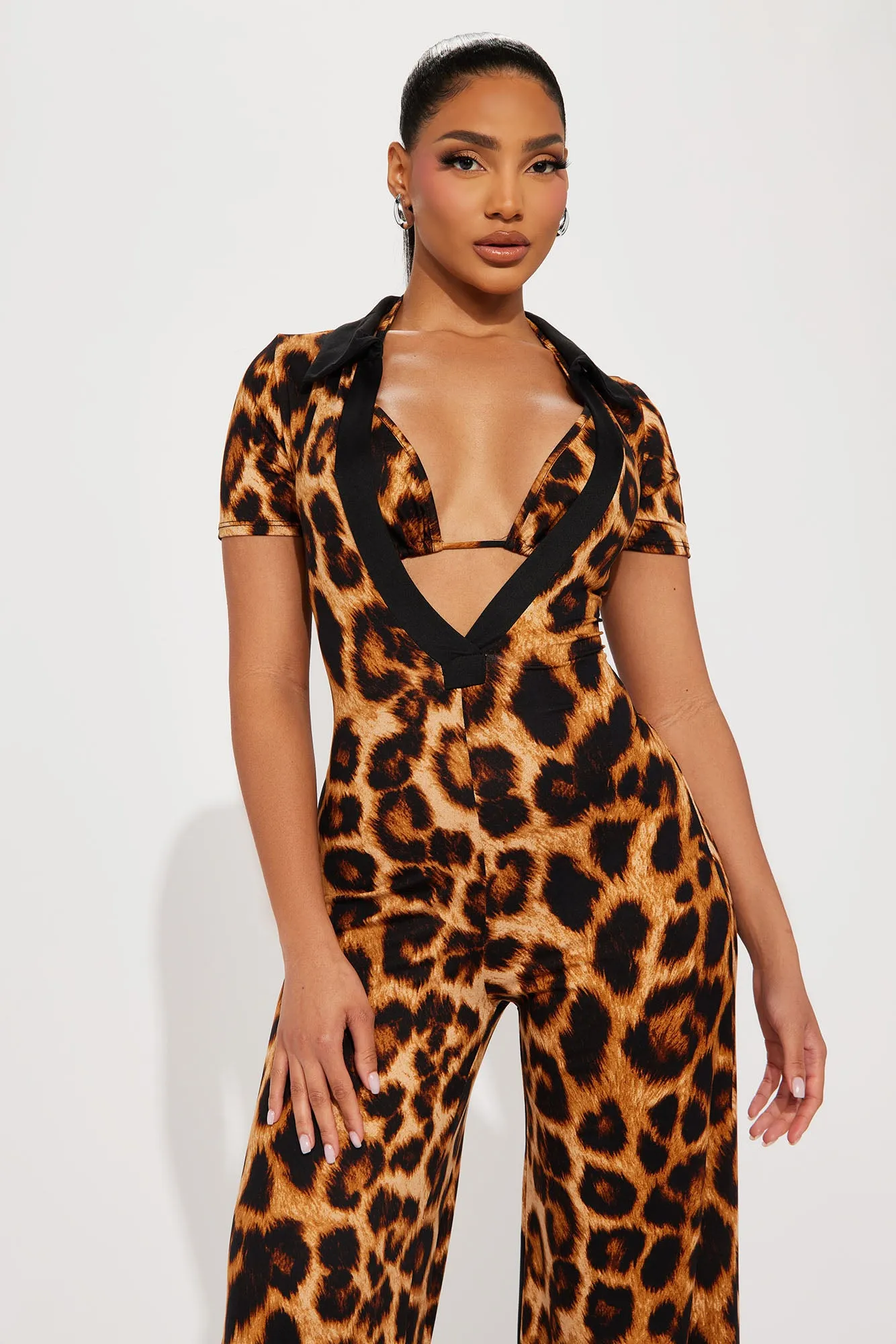 Always Catty Jumpsuit Set - Brown/combo