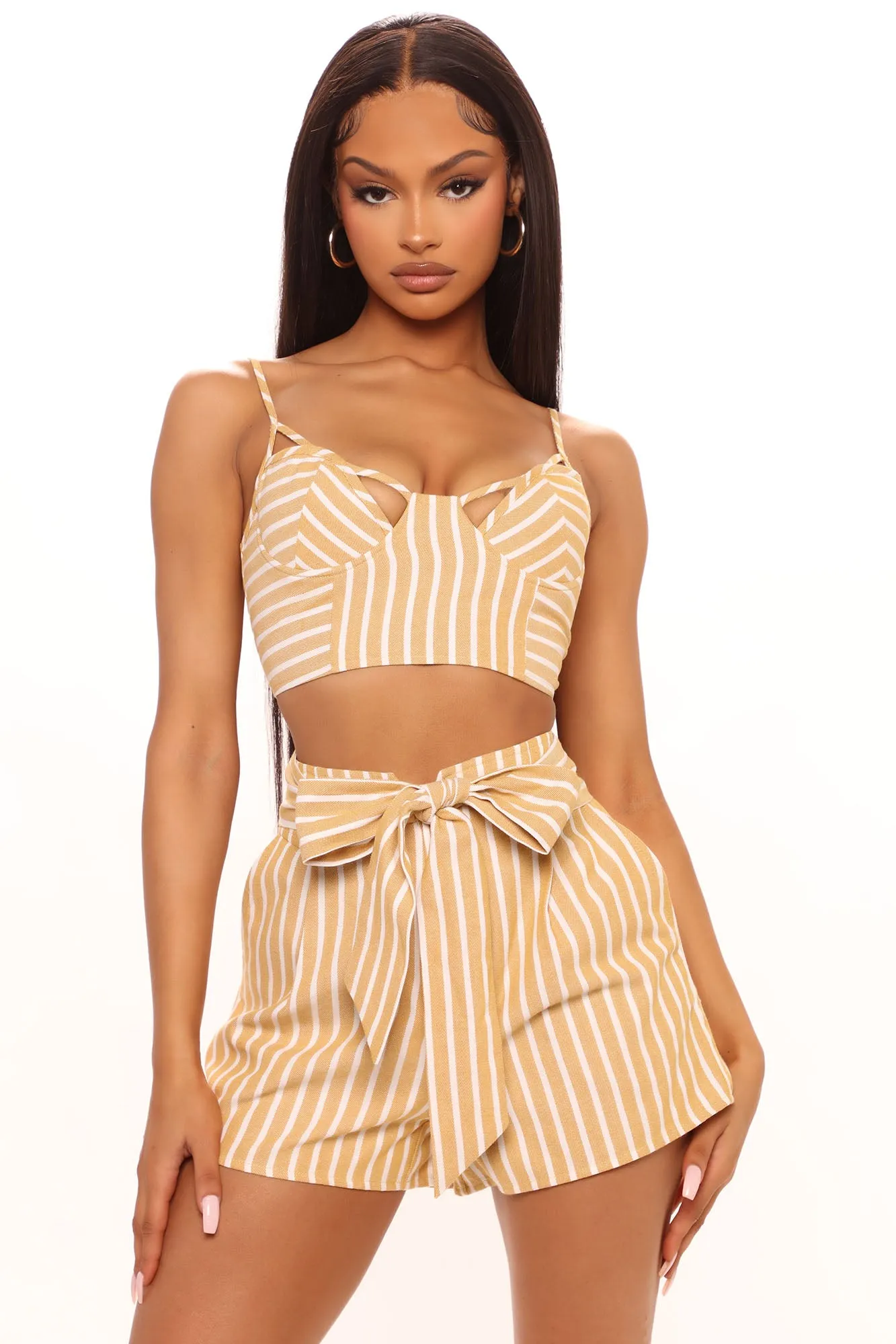 Always Cute Striped Short Set - Mustard