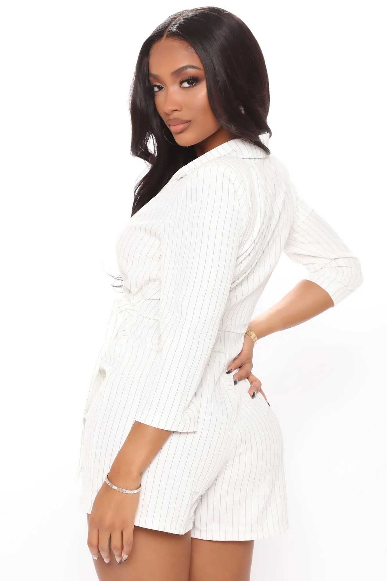 Always Early Pinstripe Romper - White/combo