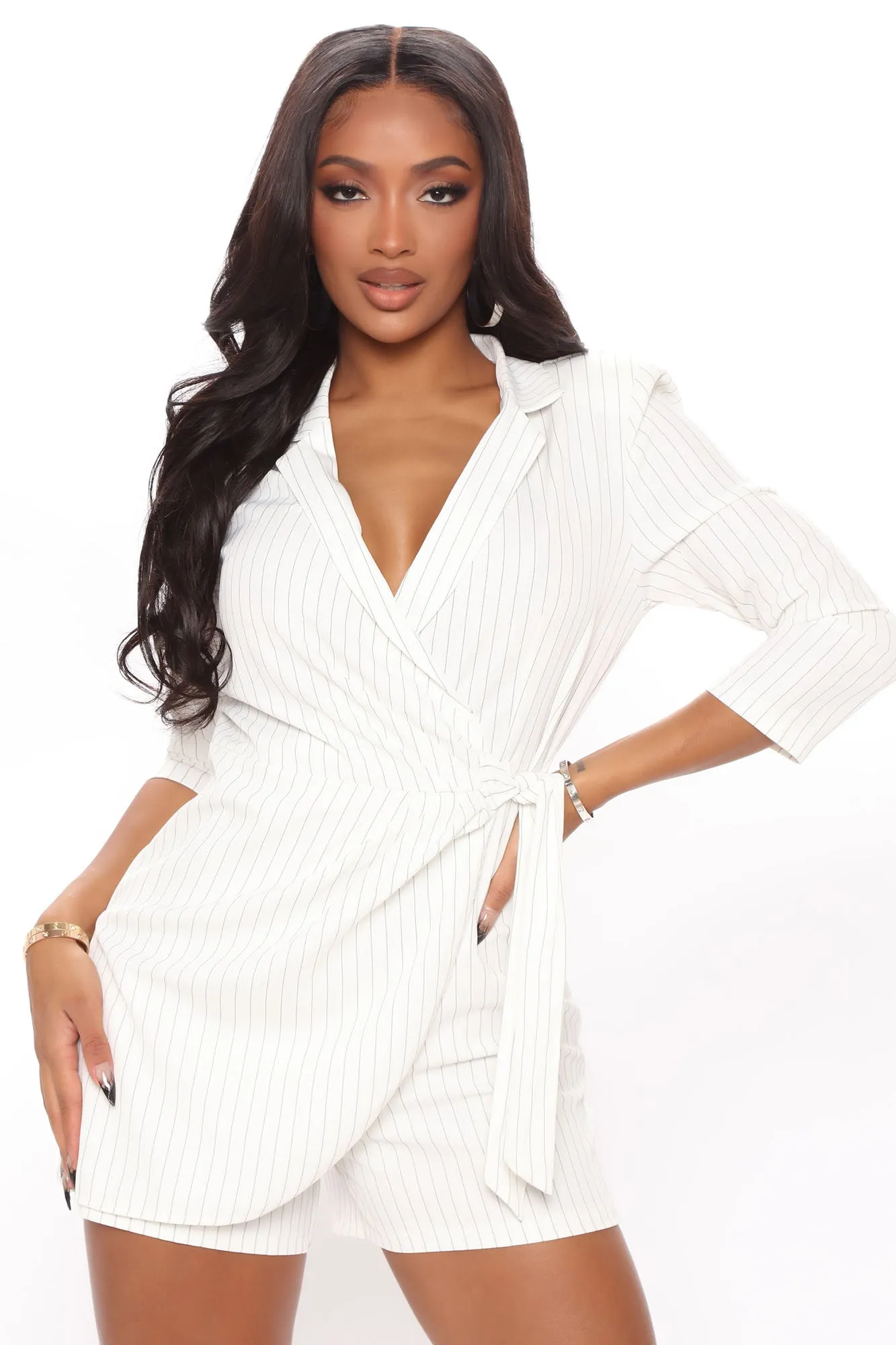 Always Early Pinstripe Romper - White/combo