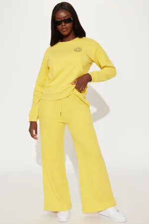 Always Happy Wide Leg Sweatsuit Set - Yellow