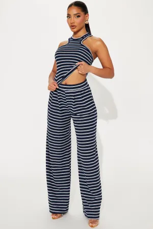 Always Into Me Striped Pant Set - Navy/combo