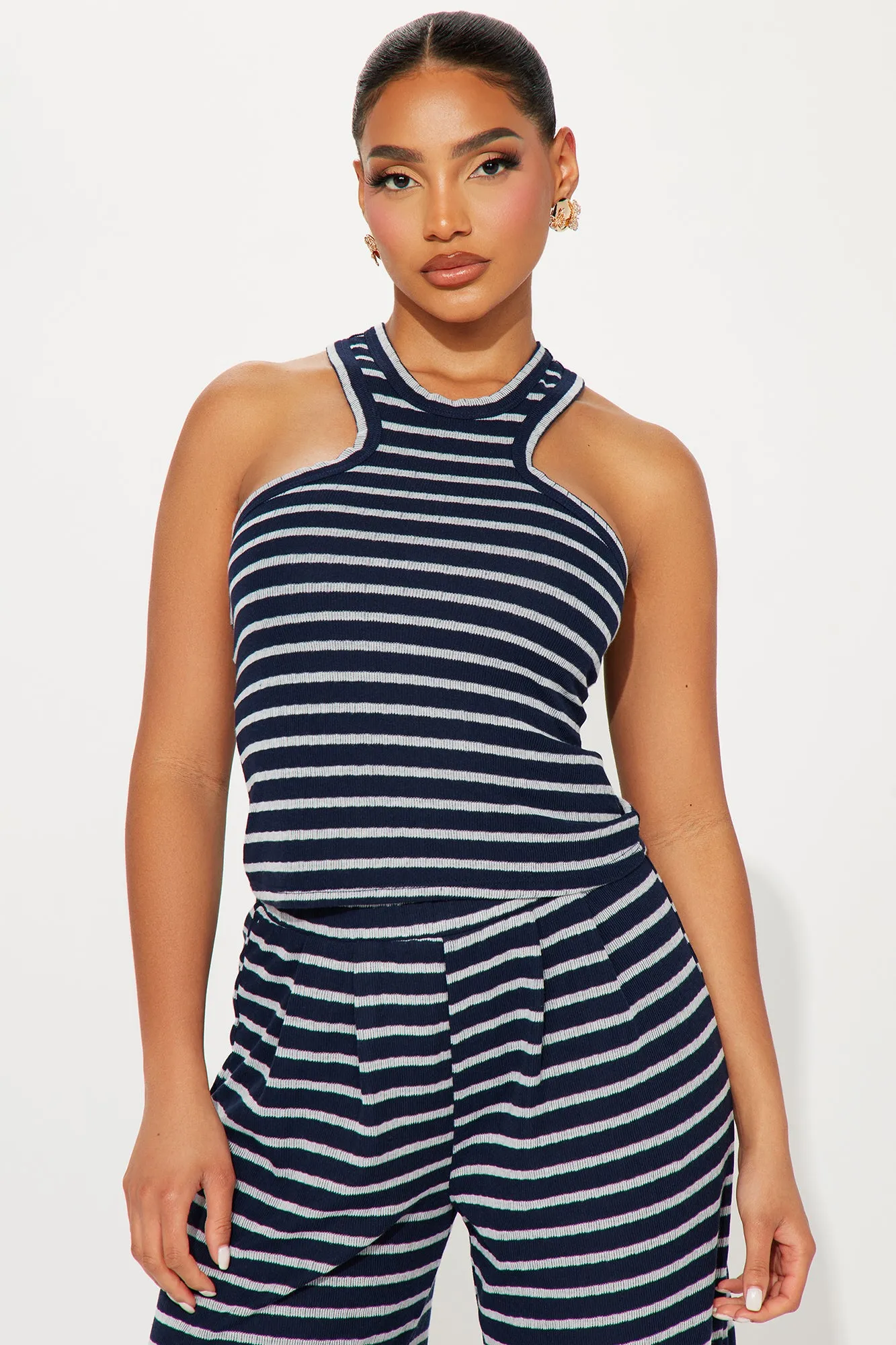 Always Into Me Striped Pant Set - Navy/combo