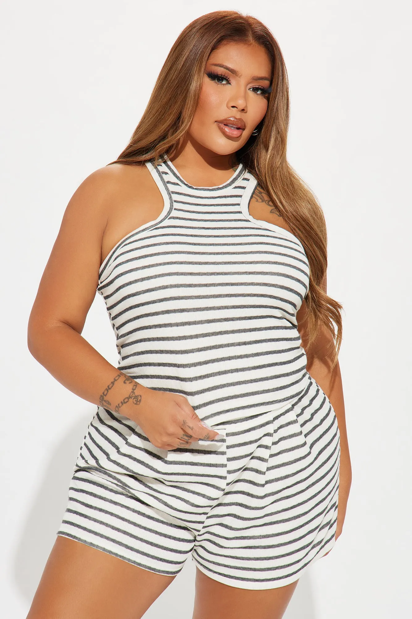 Always Into Me Striped Short Set - White/combo