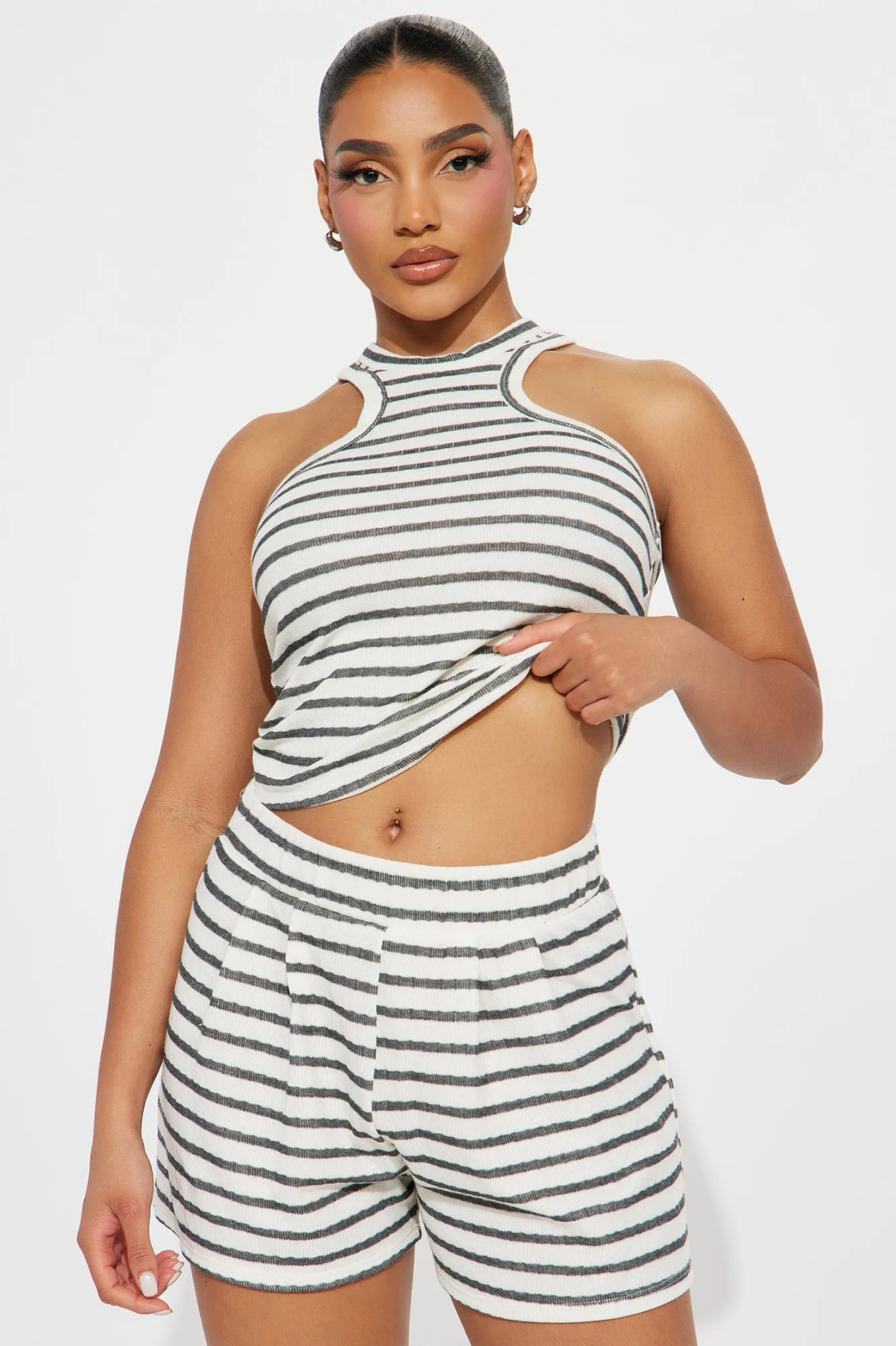 Always Into Me Striped Short Set - White/combo