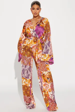 Always On Vacation Jumpsuit  - Purple/combo