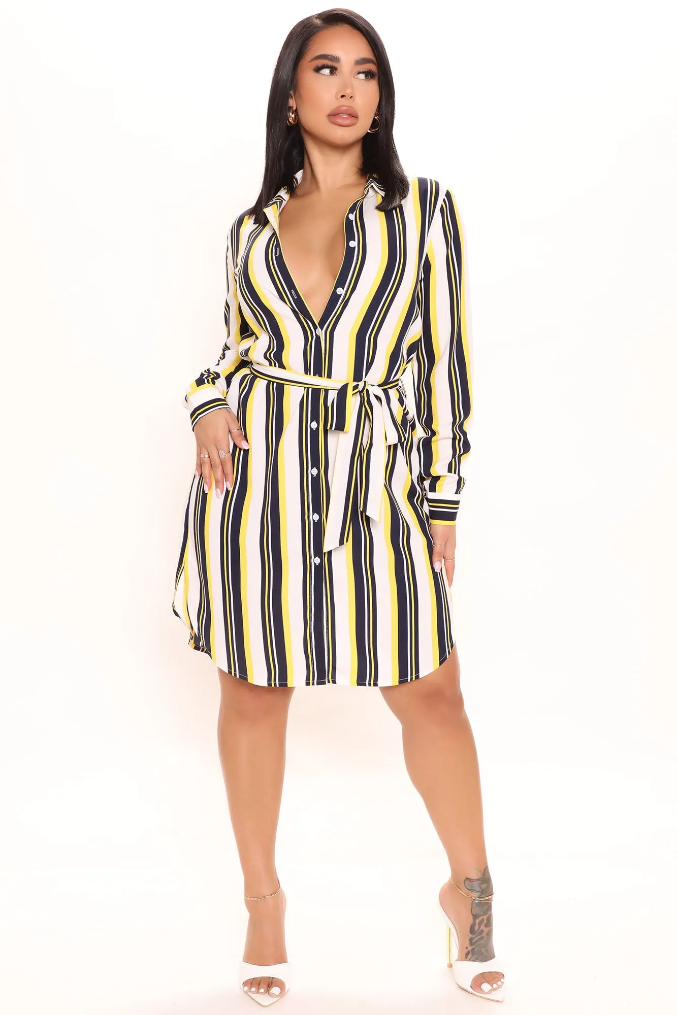 Always Workin' It Shirt Dress - White/combo