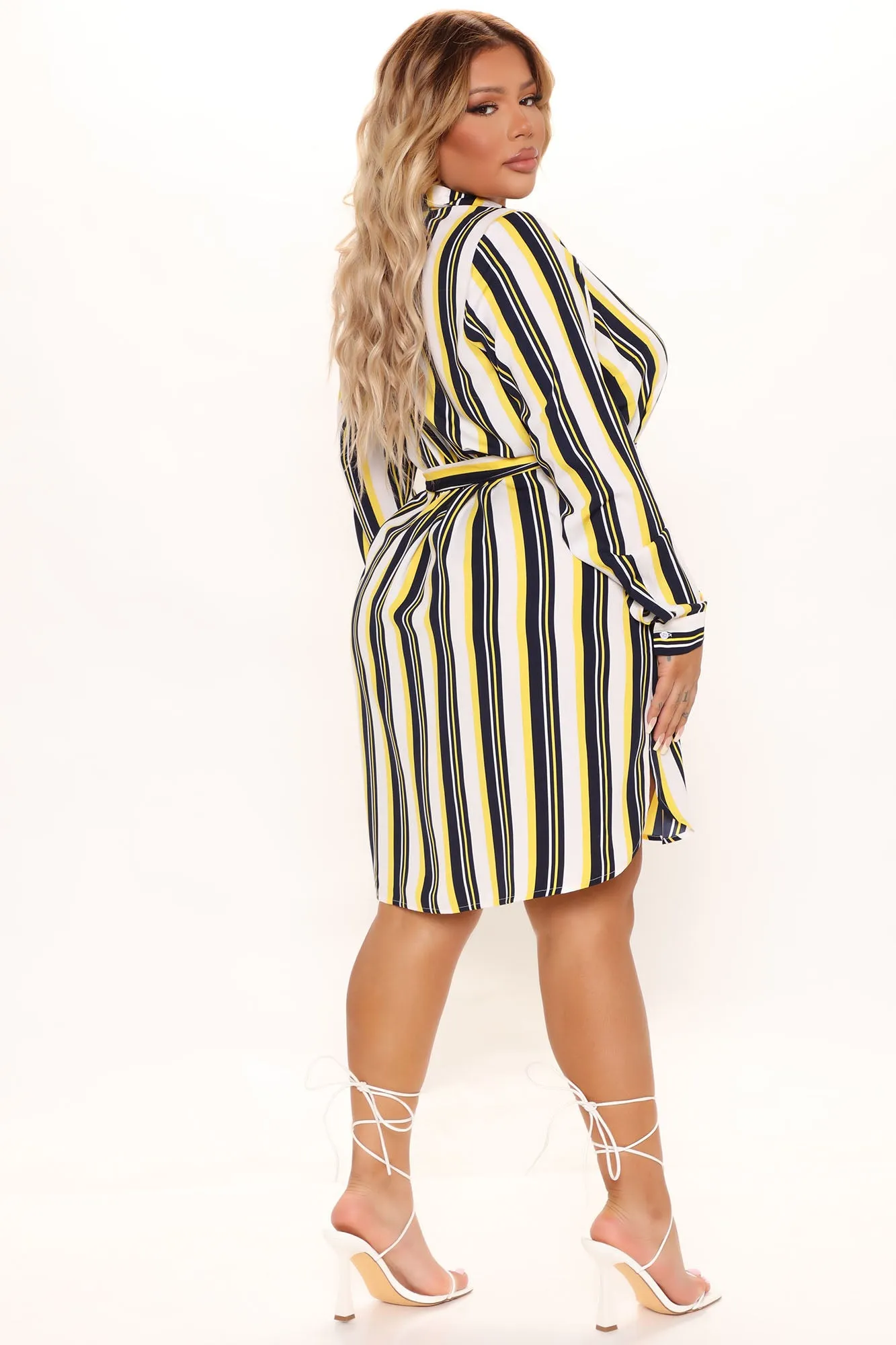 Always Workin' It Shirt Dress - White/combo