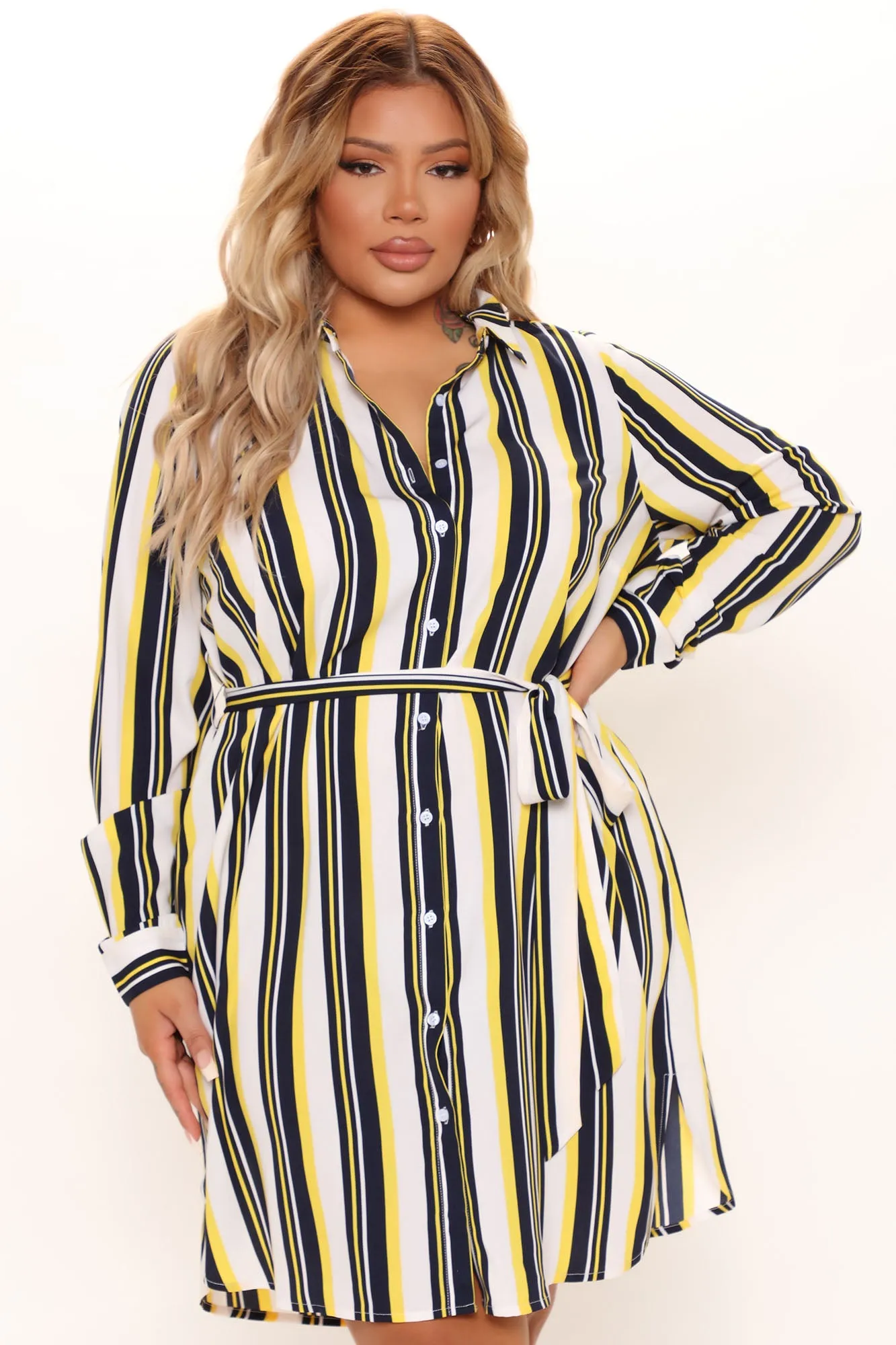 Always Workin' It Shirt Dress - White/combo