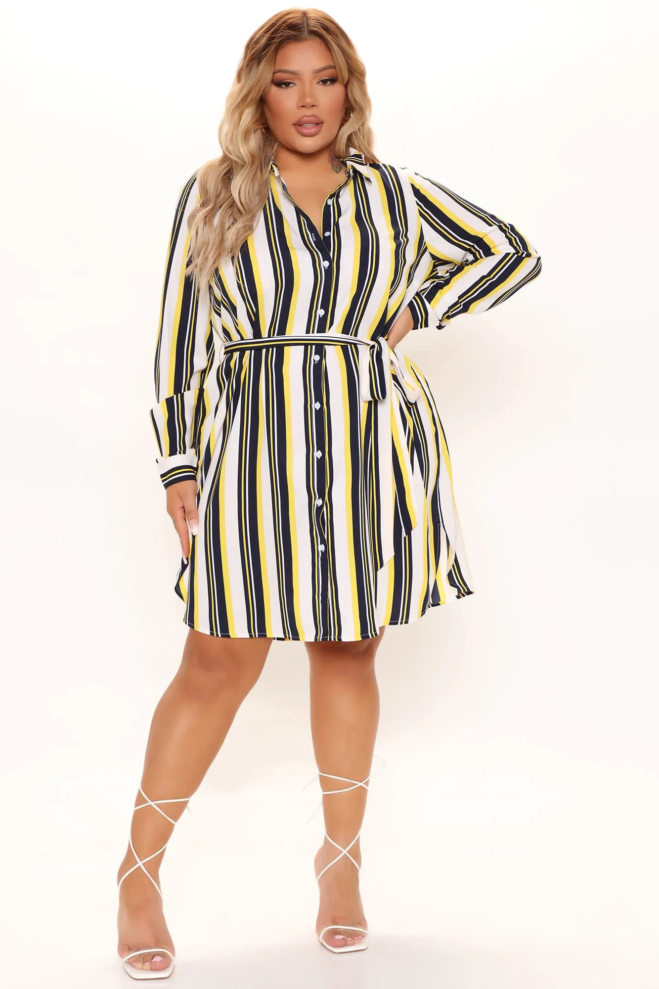 Always Workin' It Shirt Dress - White/combo