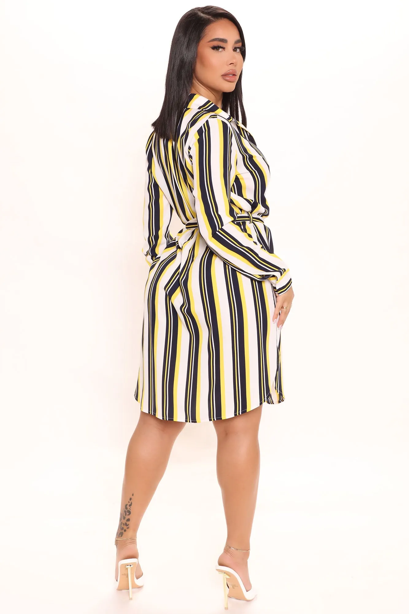 Always Workin' It Shirt Dress - White/combo