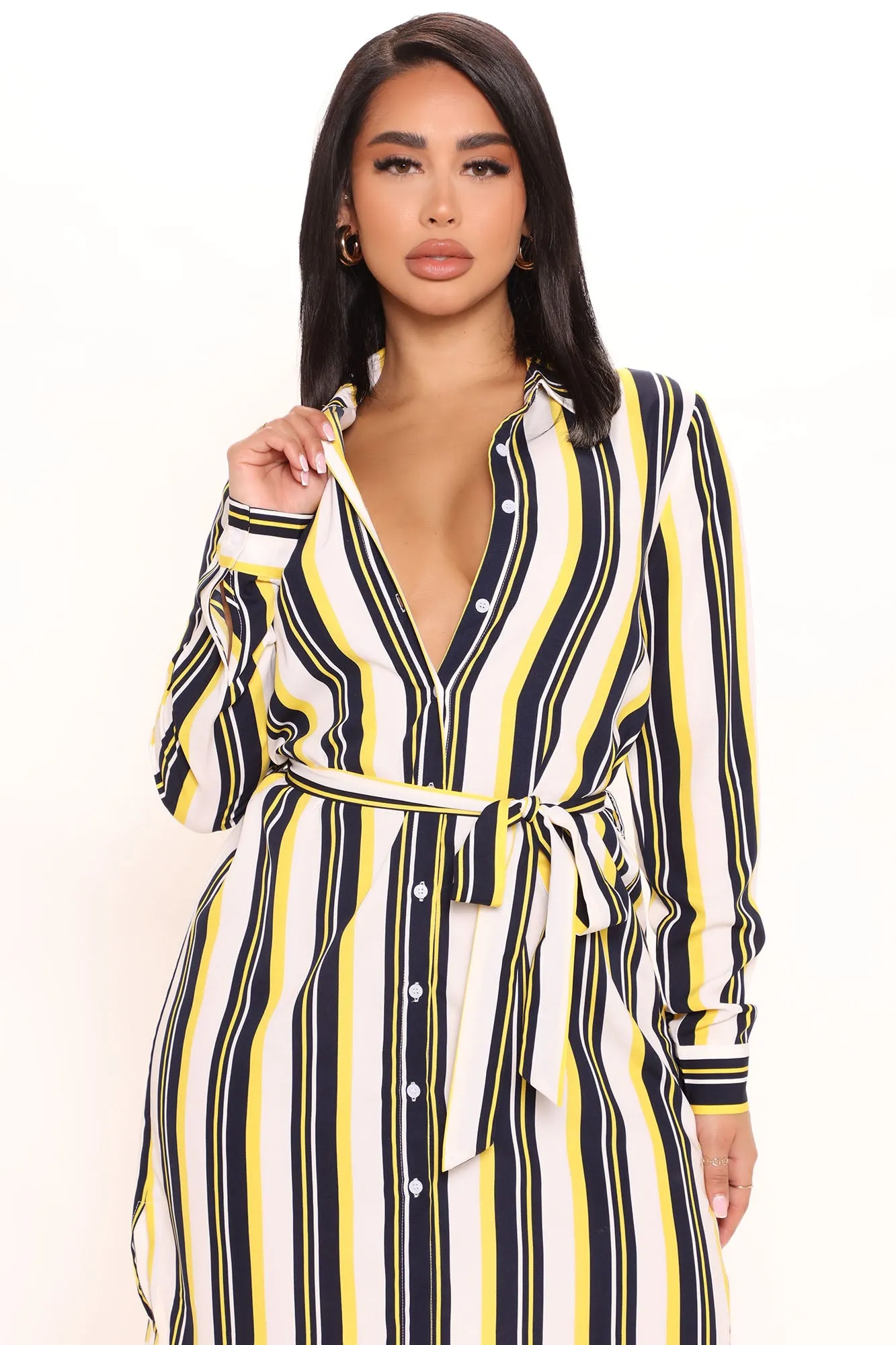 Always Workin' It Shirt Dress - White/combo