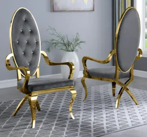 Alyse 2 Gray Velvet/Gold Metal Arm Chairs