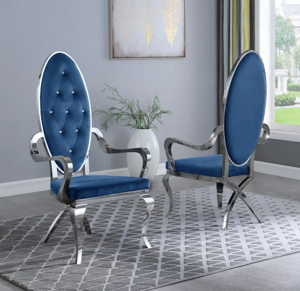 Alyse 2 Navy Blue Velvet/Silver Metal Arm Chairs