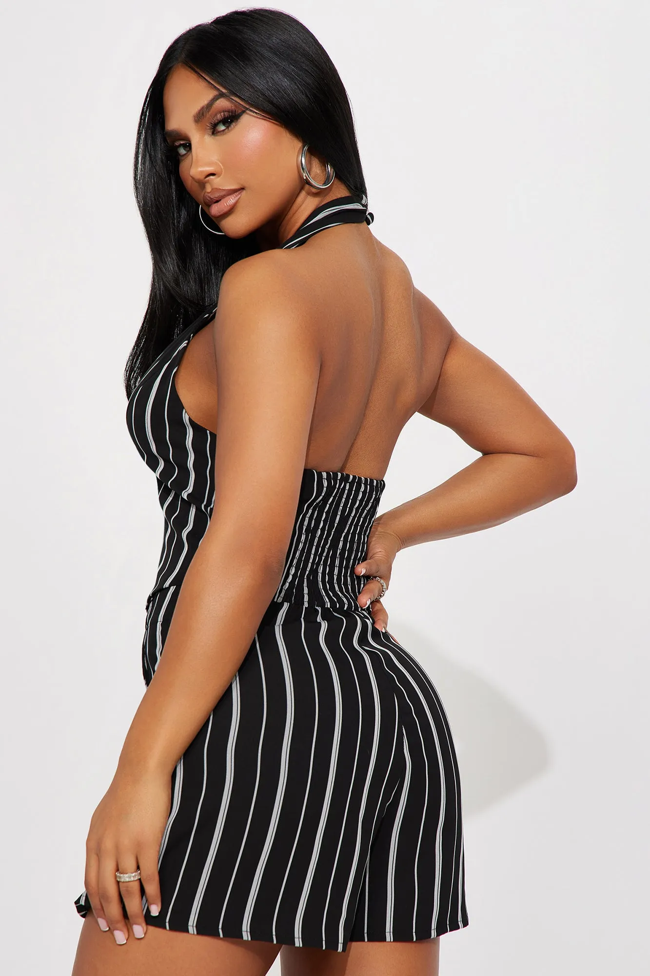 Alyssa Pinstripe Romper - Black/combo