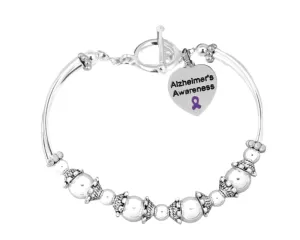 Alzheimer's Awareness Purple Ribbon Partial Beaded Bracelets