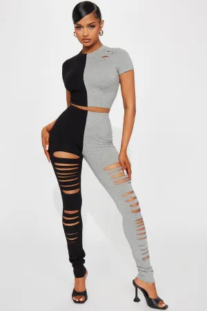 Amali Distressed Leggings Set - Black/Grey