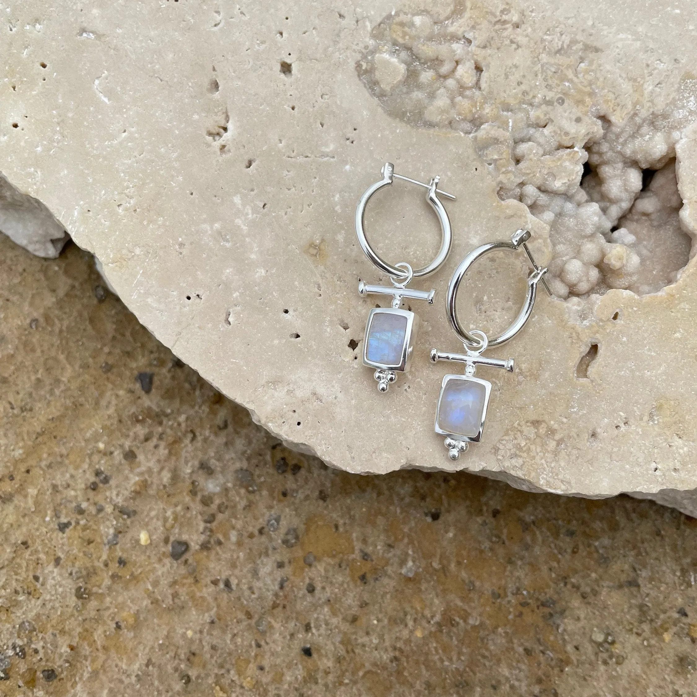 Amalia Sterling Silver Moonstone Hoops