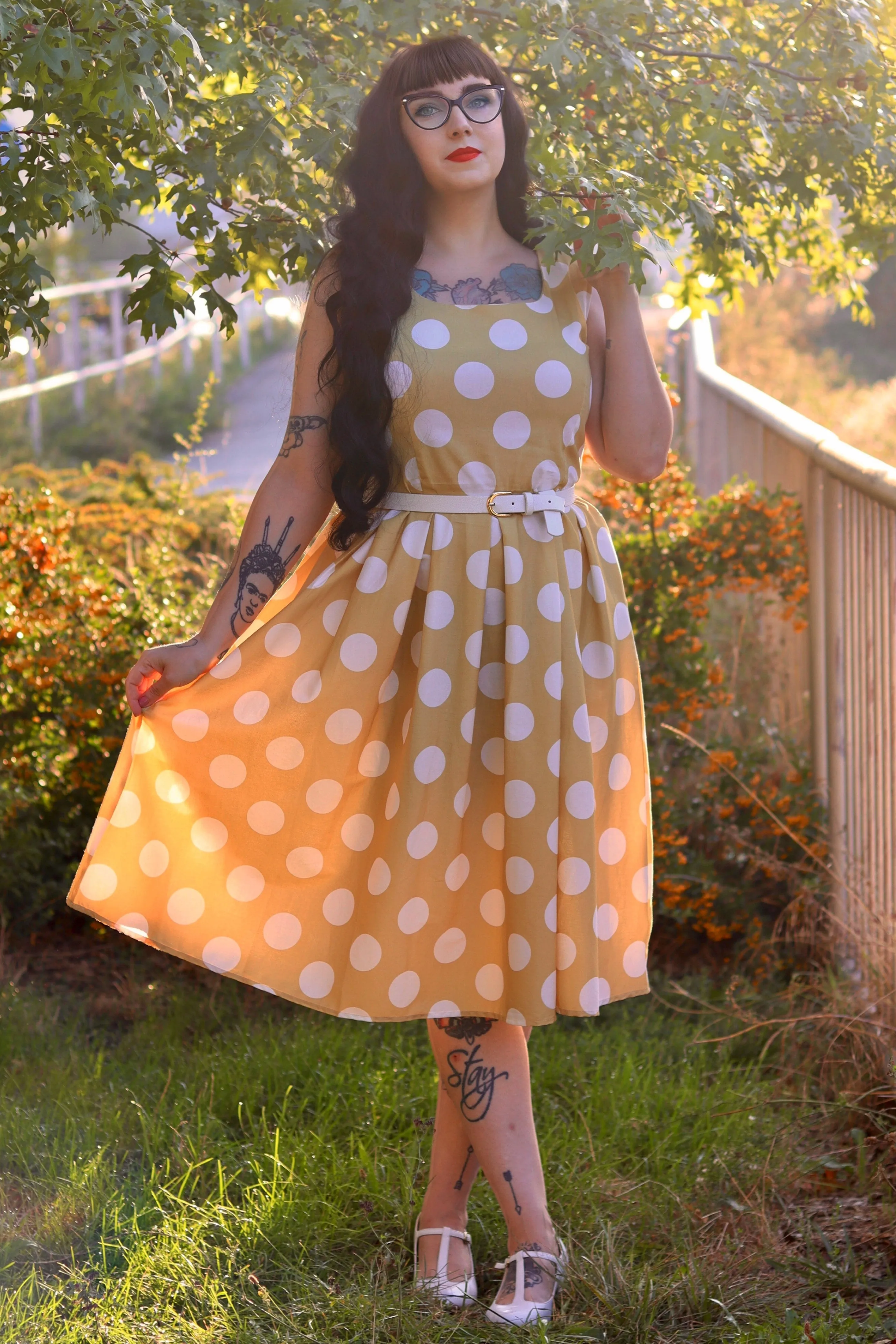 Amanda Sand Cream Polka Dot Dress