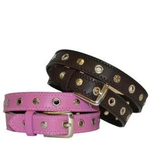 AMARA - Girls Pink and Brown Eyelet Skinny Belt Combo Pack