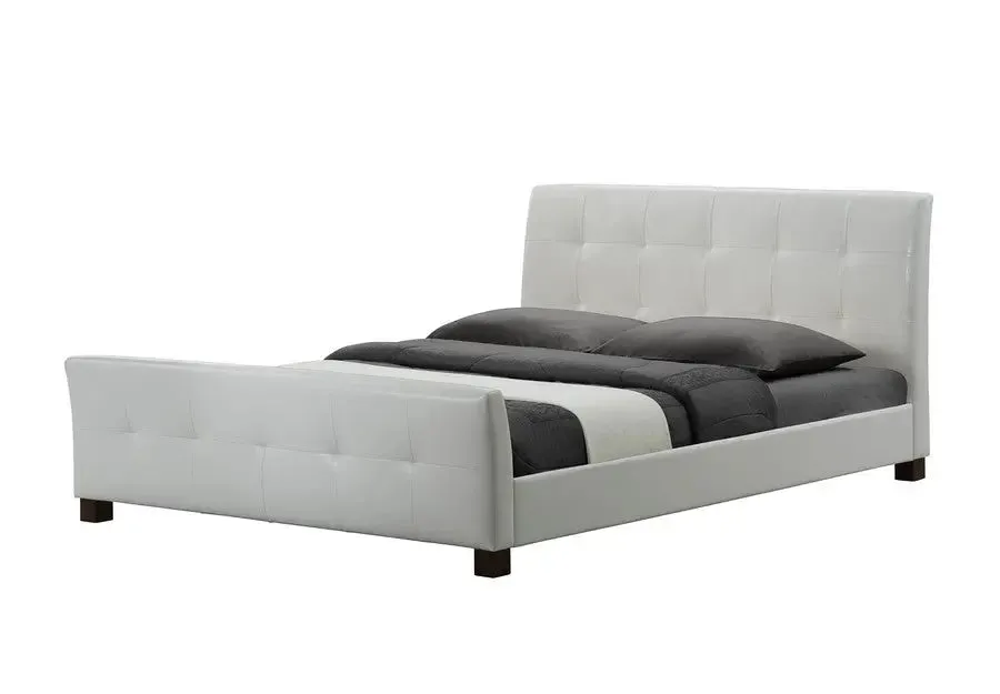 Amara White Faux Leather Platform Bed w/Upholstered Headboard, Footboard (Full)