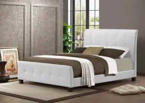 Amara White Faux Leather Platform Bed w/Upholstered Headboard, Footboard (Full)