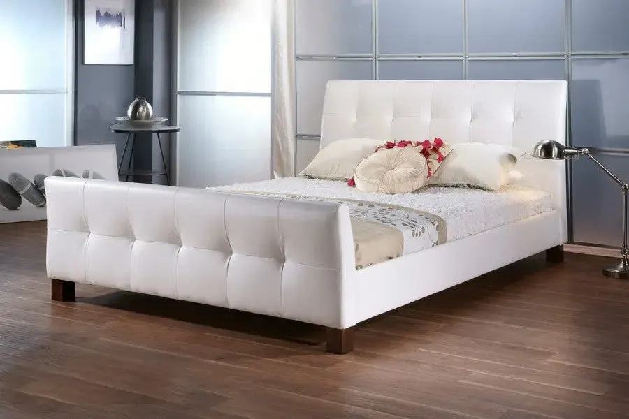 Amara White Faux Leather Platform Bed w/Upholstered Headboard, Footboard (Full)