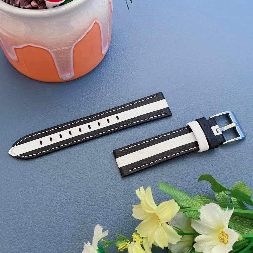 Amazfit GTS color splicing cowhide leather watch strap - Black / White