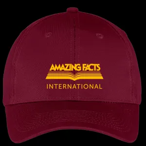 Amazing Facts Hat (Maroon with Yellow Logo) Six-Panel Twill Cap by Amazing Facts