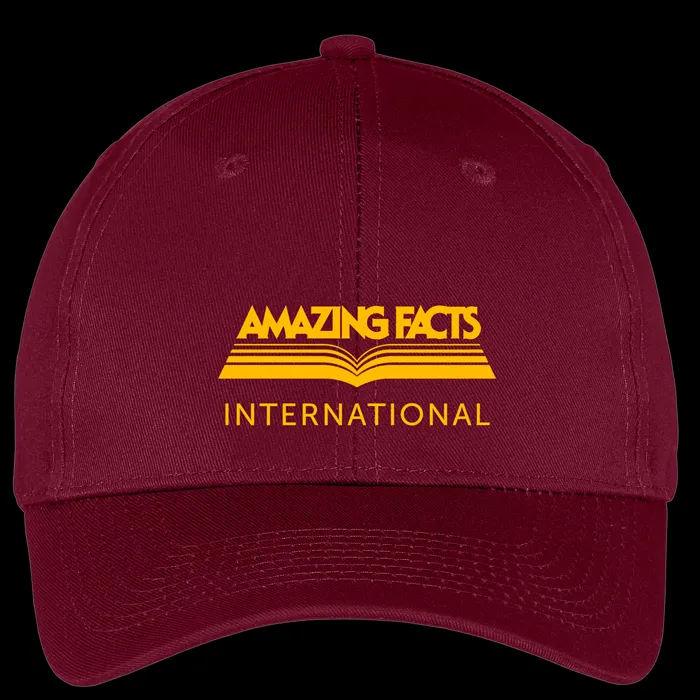 Amazing Facts Hat (Maroon with Yellow Logo) Six-Panel Twill Cap by Amazing Facts