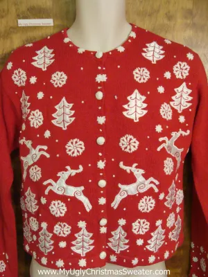 Amazing Flying Reindeer Red Ugly Christmas Jumper