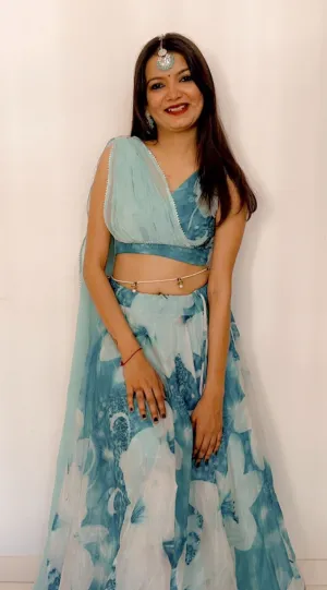 Amazing Sky Blue Color Lehenga Choli With Attach Dupatta