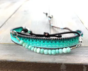 Amazonite and Aqua Ombre Loom Beaded Bracelet Set, chakra bracelet