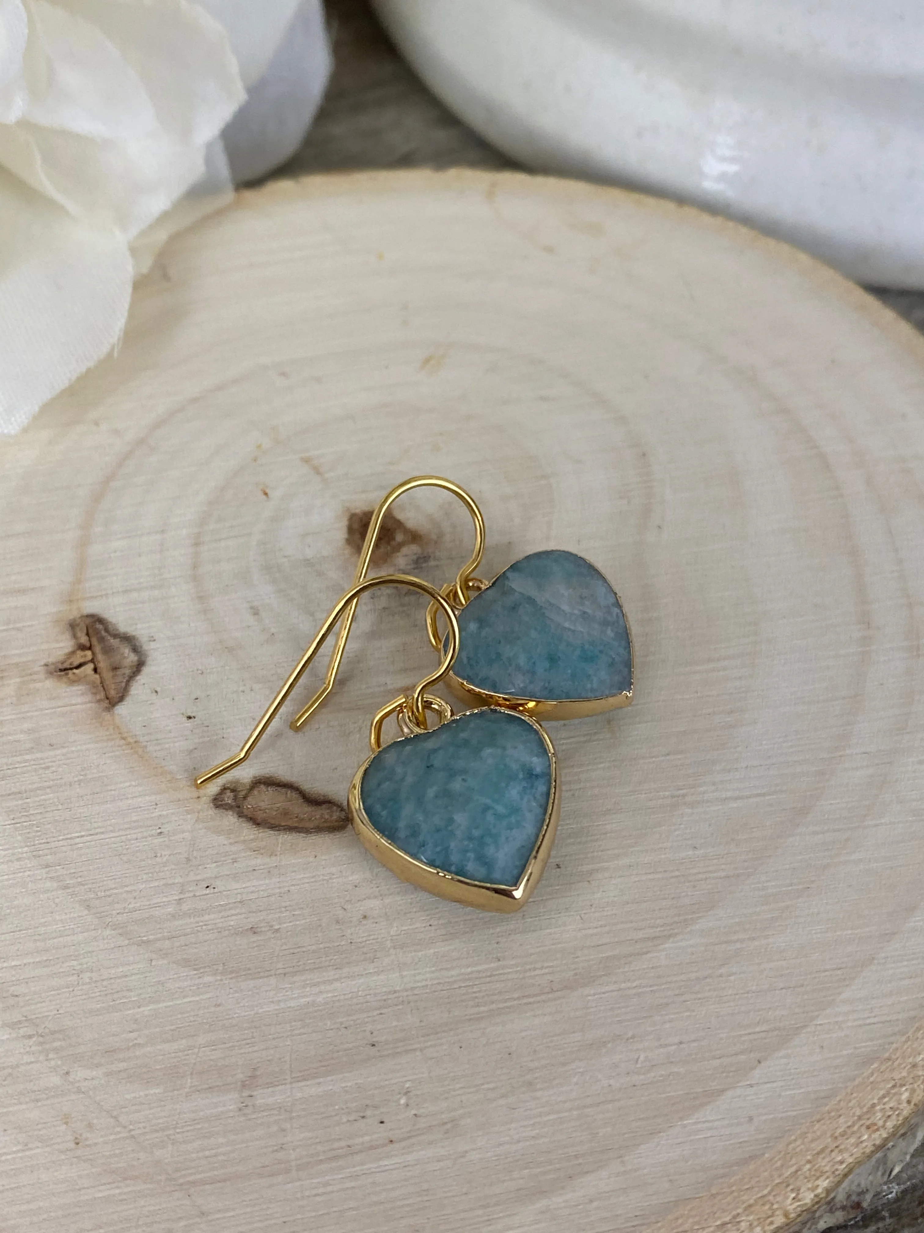 Amazonite heart stone gold electroplated, earrings, jewelry