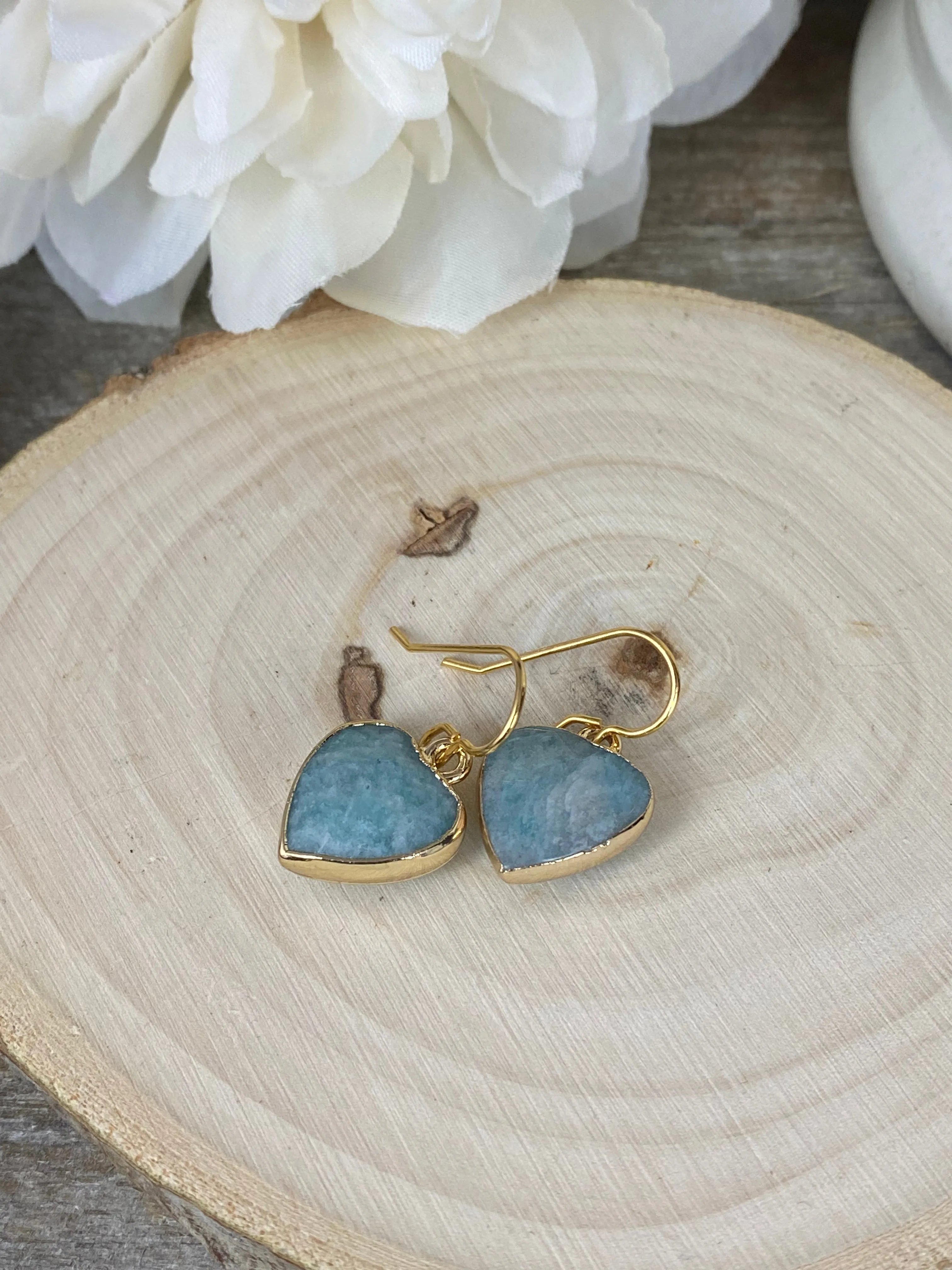 Amazonite heart stone gold electroplated, earrings, jewelry