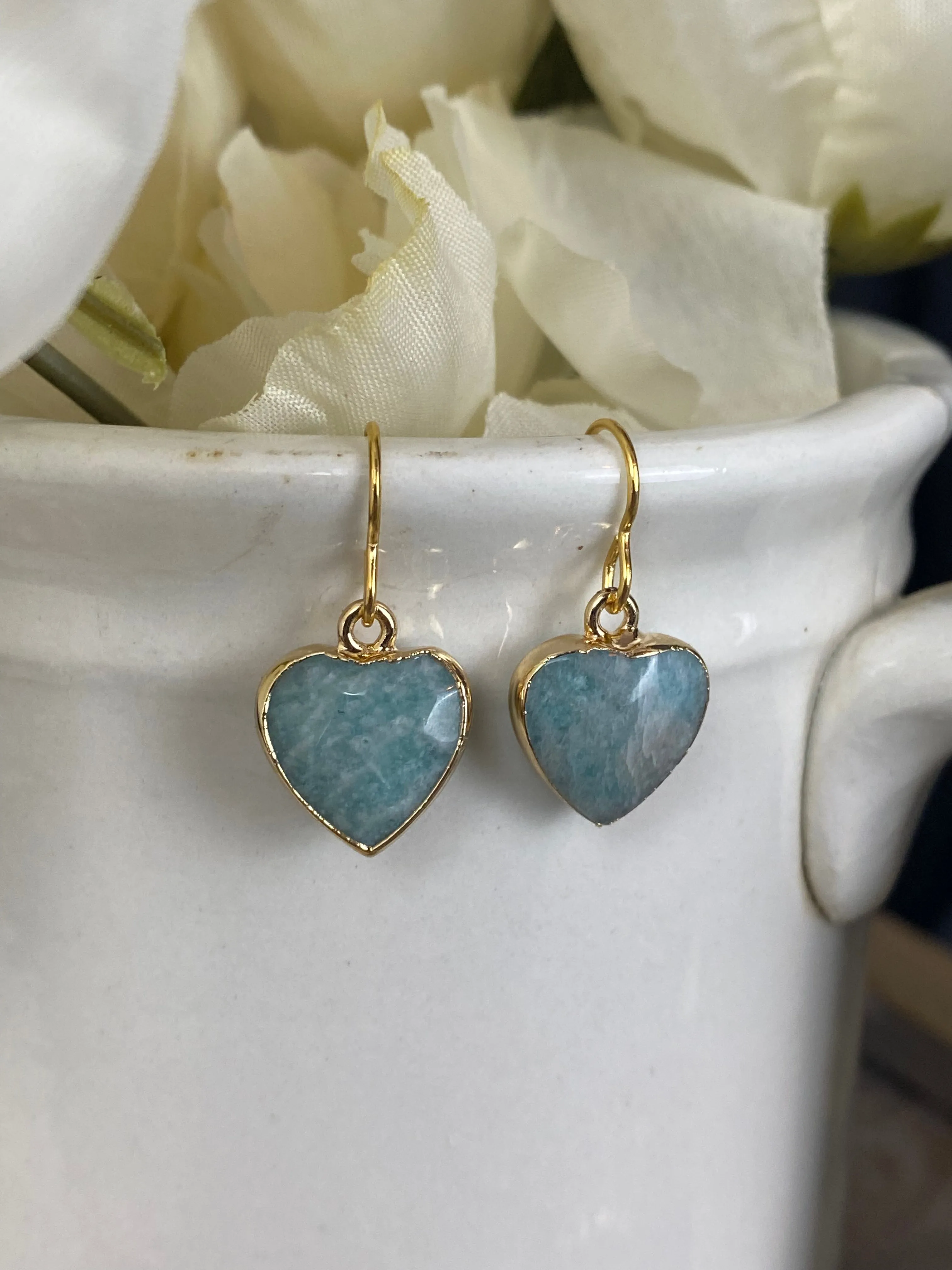 Amazonite heart stone gold electroplated, earrings, jewelry