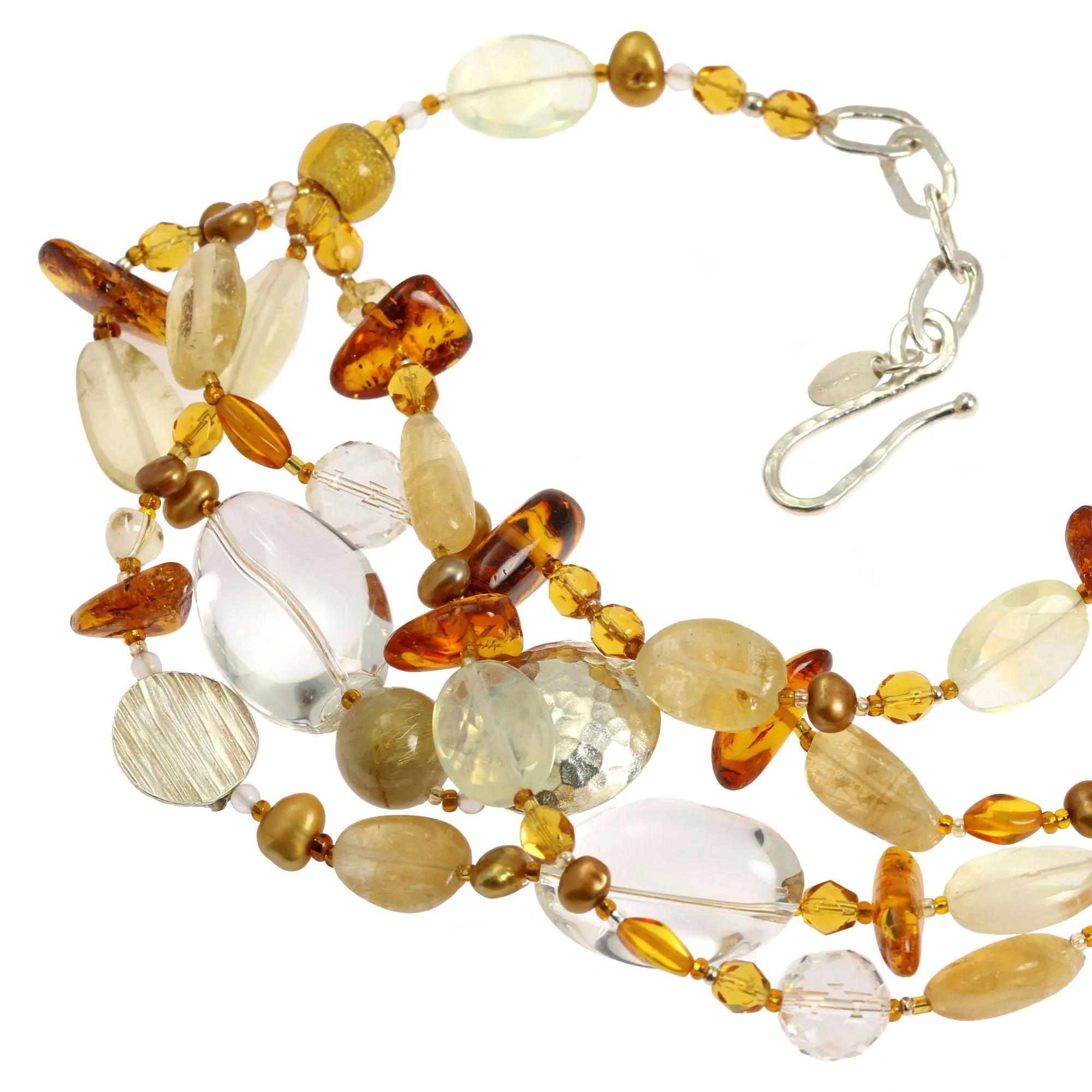 Amber Citrine Crystal Quartz Beaded Gemstone Necklace