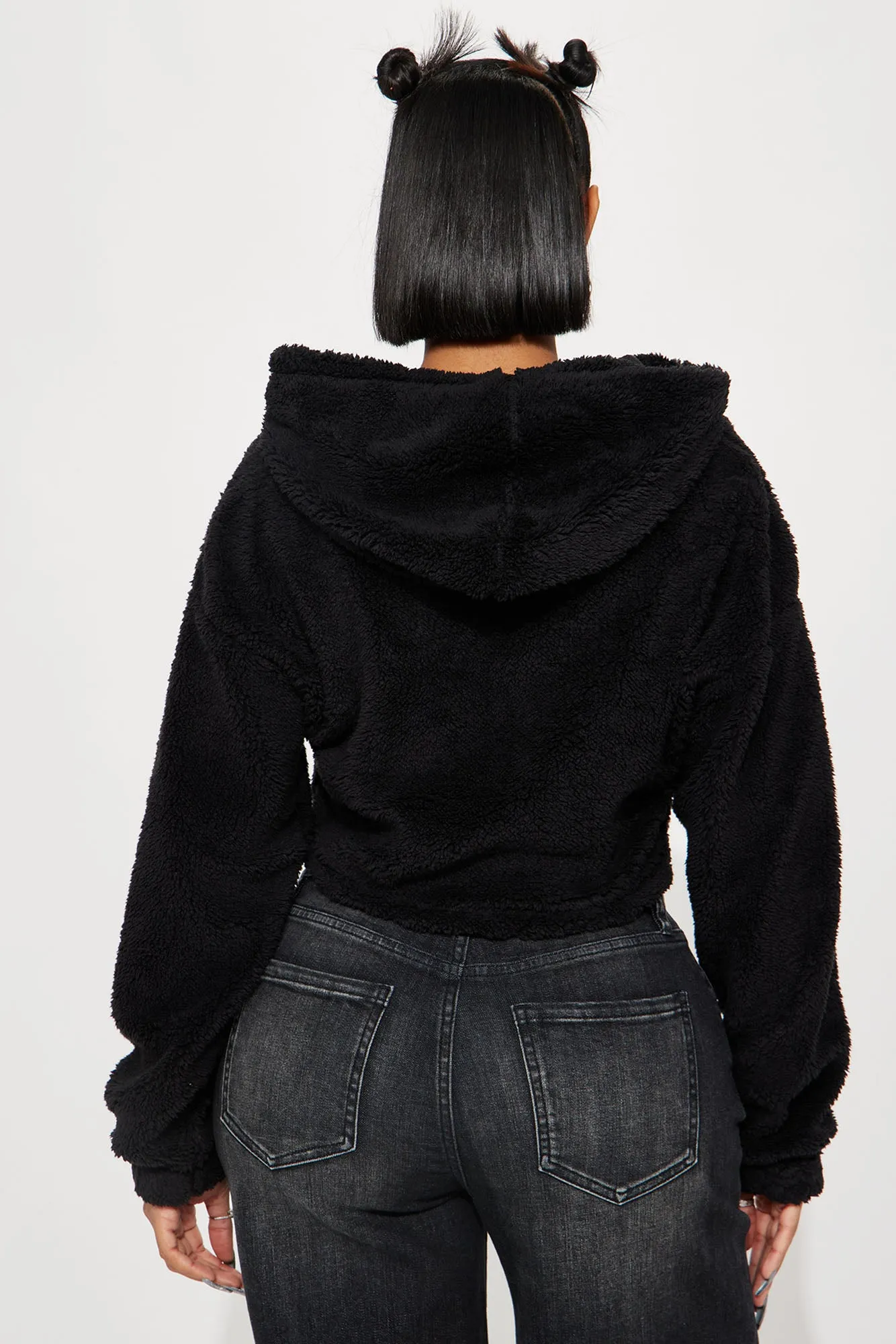 Amber Cropped Sherpa Lounge Jacket - Black