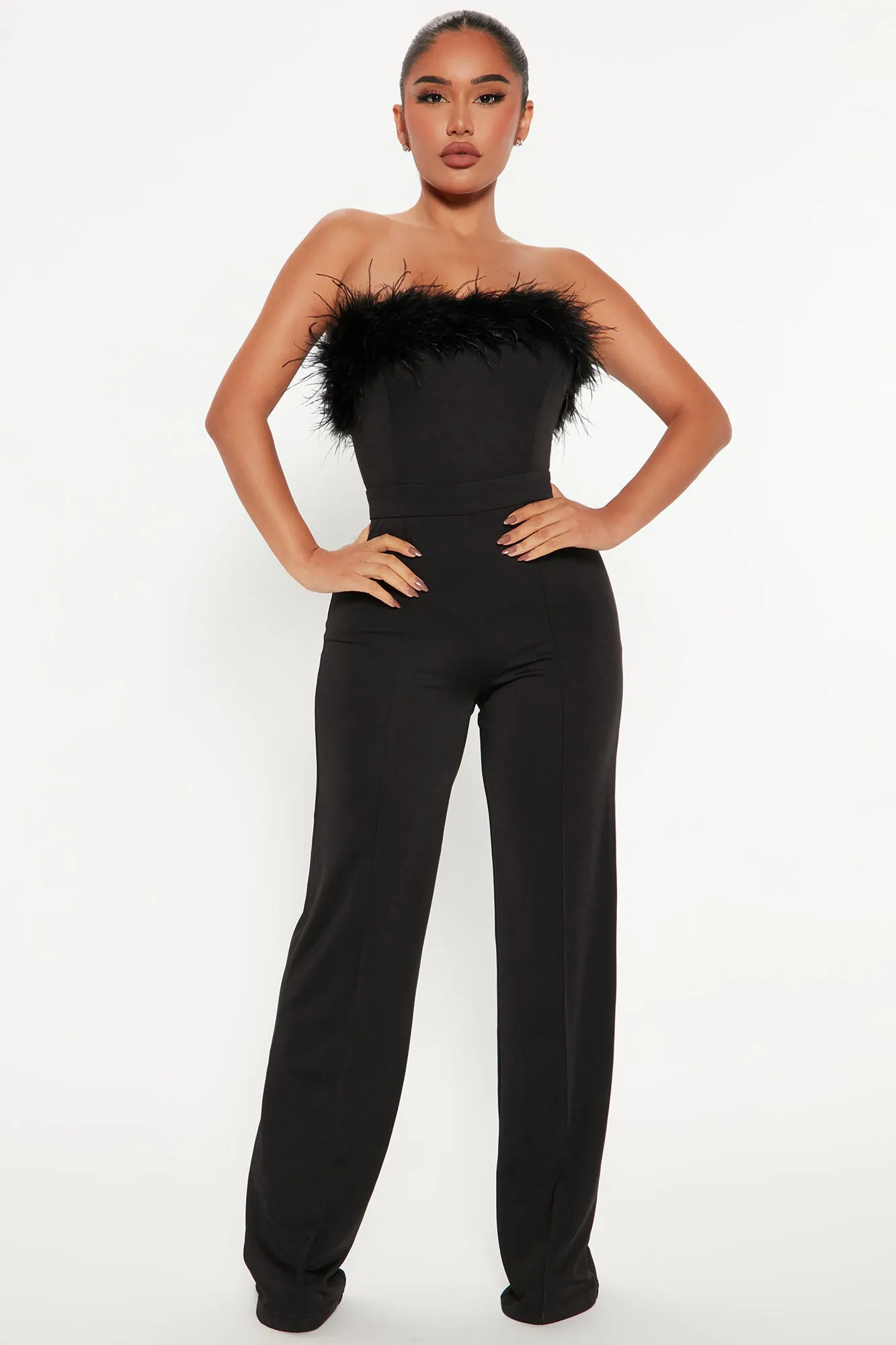 Amber Feather Jumpsuit - Black