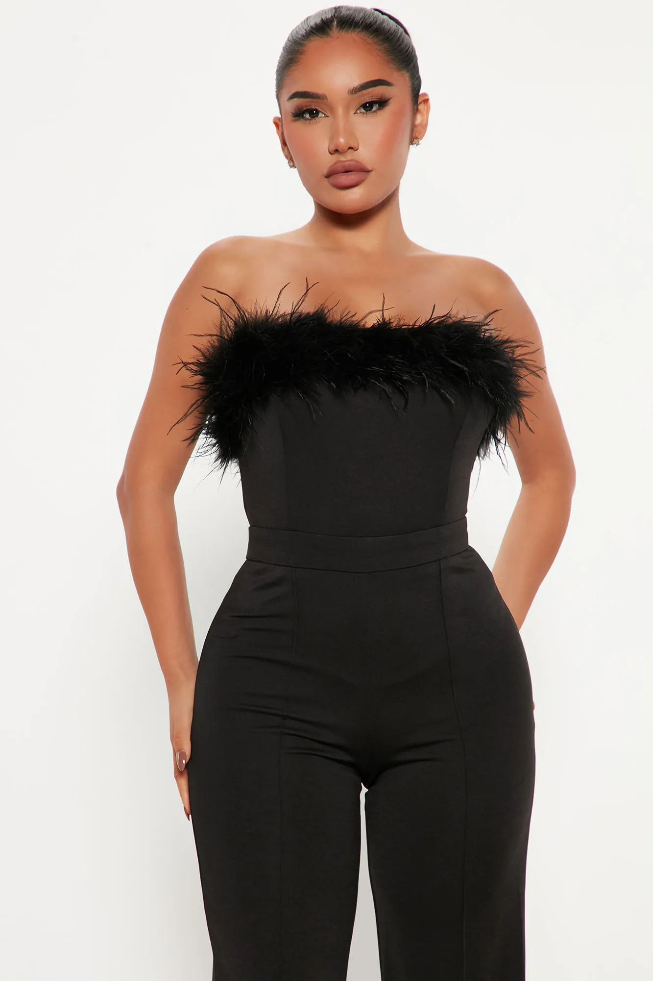 Amber Feather Jumpsuit - Black